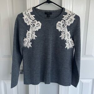 J. Crew Gray Sweater with White Lace Shoulder Appliqué